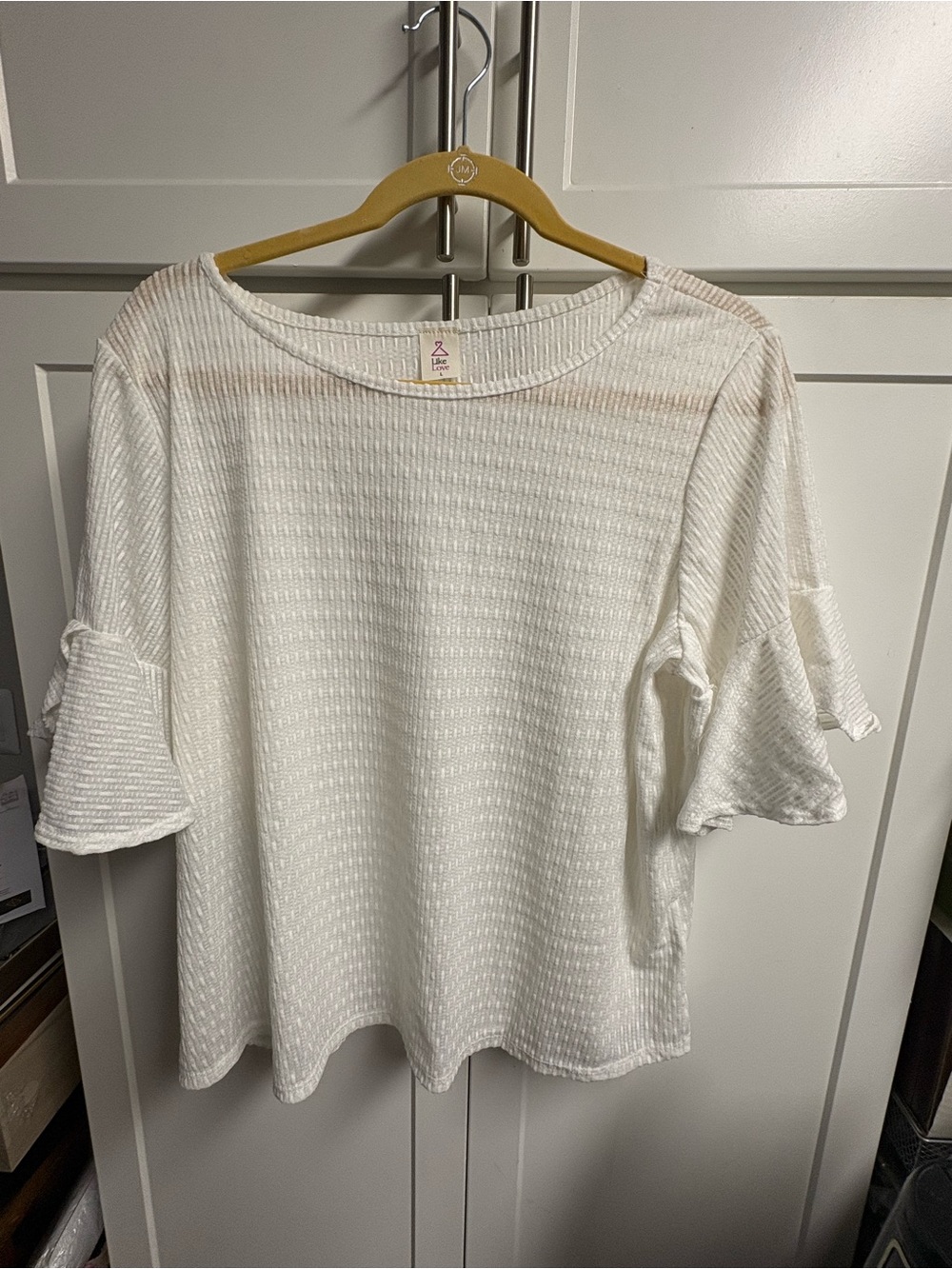 Soft Textured Ruffle Sleeve Tee - White